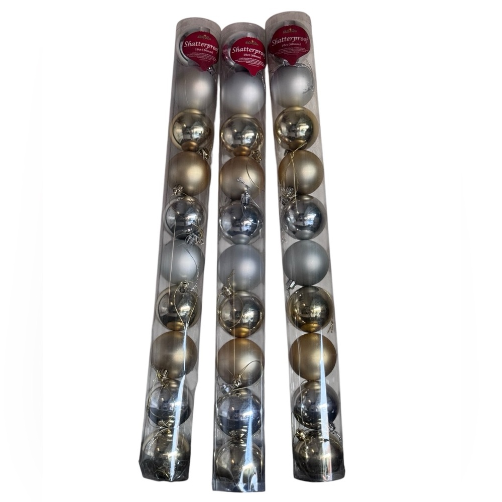 Shatterproof Ornaments set of 10 silver and gold- 60mm